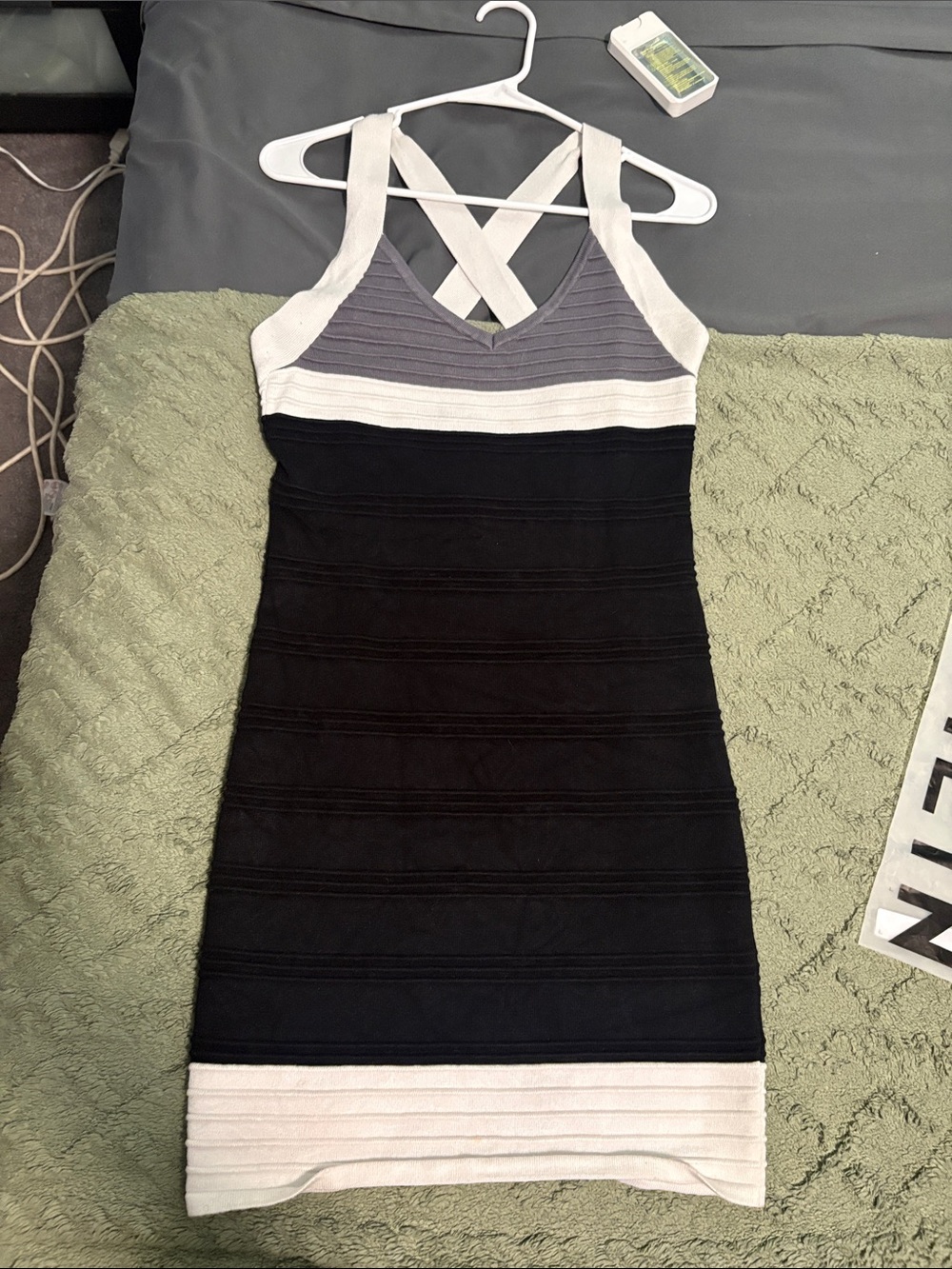 Say What? Sleeveless Mini Dress in Black, Gray & White